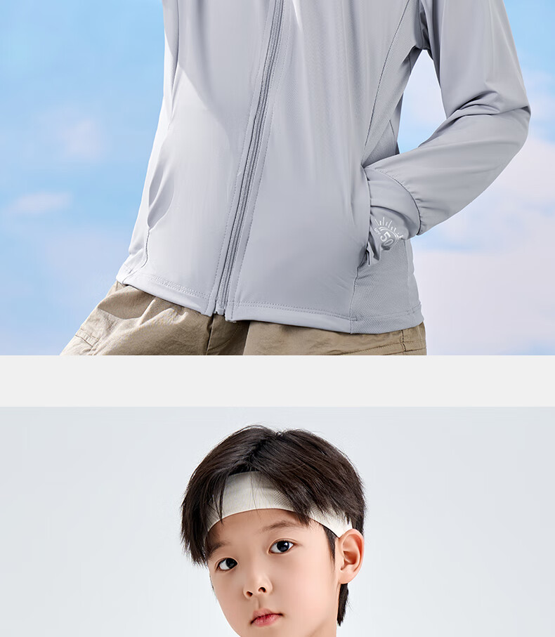 Luomeng Children's Summer New UV Protection Sunscreen Clothing, Kids' Air Conditioning Shirt, Light Gray Sun Protection Garment, Size 150 19