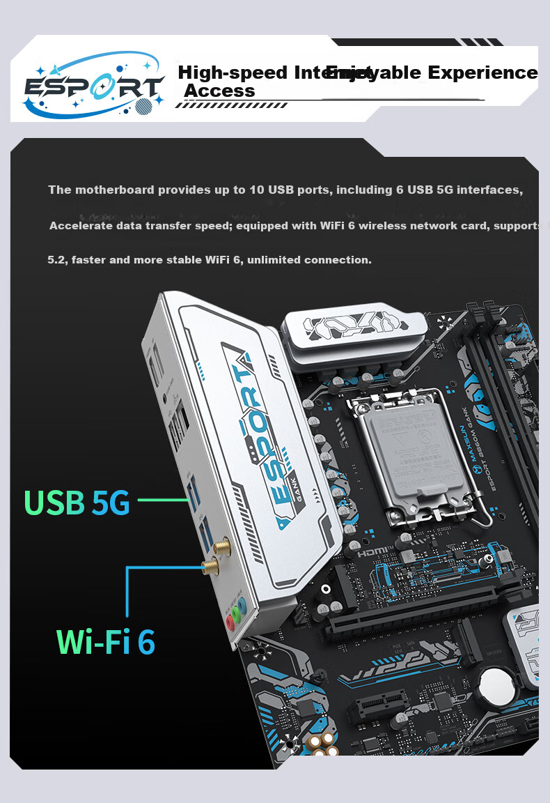 MAXSUN MS-E Sport B860M GANK WIFI Supports DDR5 CPU, 245K/265KF (Intel B860/LGA 1851) 5