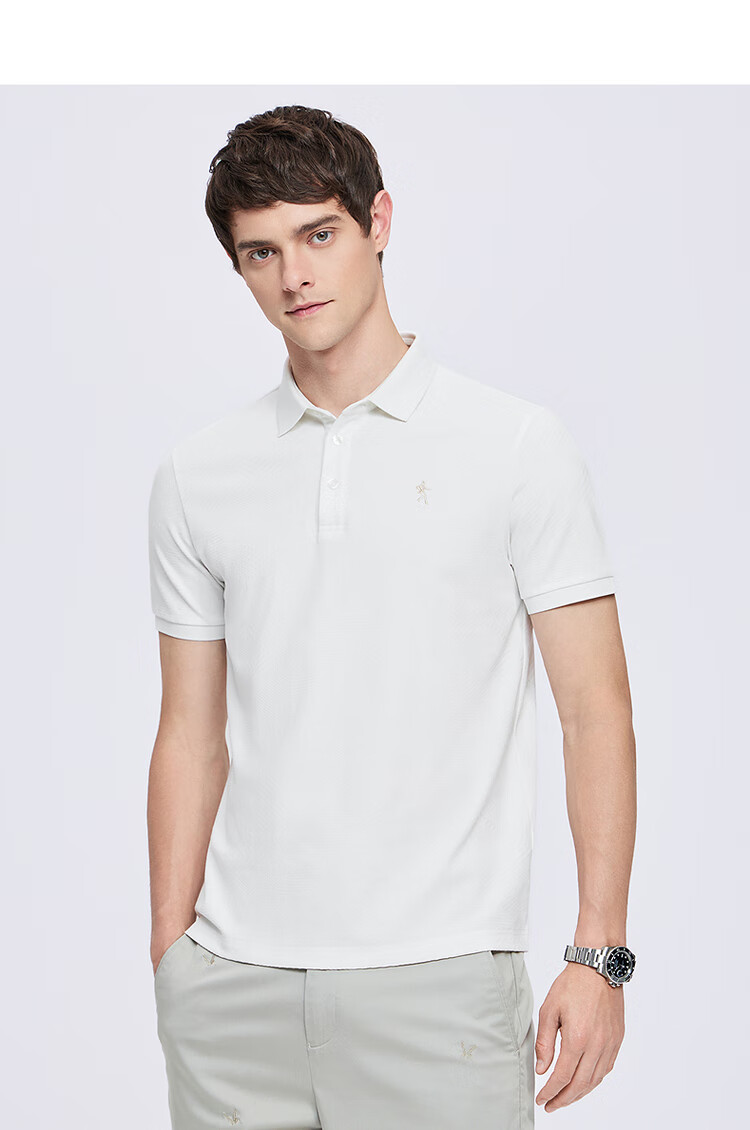 Dance with Wolves [Non-Deforming Collar] Textured Jacquard Summer Breathable Men's Short Sleeve Polo Shirt 803 Off-White L 15