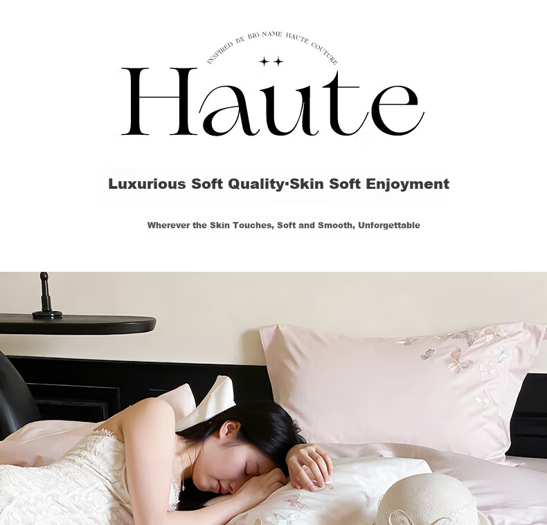 Demichel Class A 120-Count Embroidered Long-Staple Cotton Four-Piece Set, Pure Cotton French High-End Luxury All-Cotton Bedding Set with Duvet Cover And Bed Sheet, for 1.8/2 Meter Bed, Butterfly Pink 3