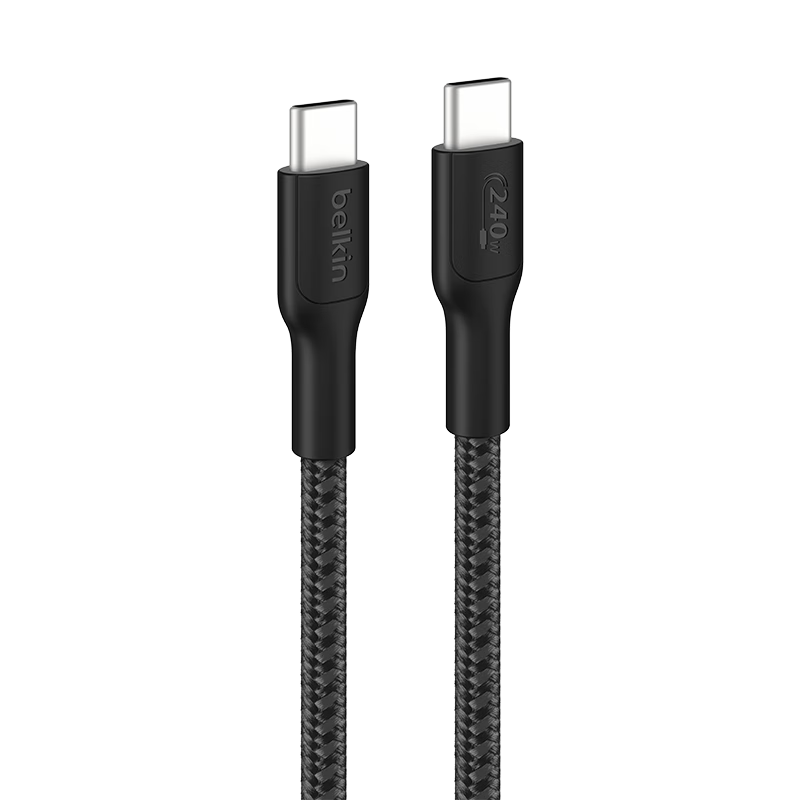 BELKIN Dual Type-C Data Cable, 240W Fast Charging, CtoC Power Cord, Compatible with Apple Computers MacBook, 480Mbps Fast Transfer, 2-Meter Braided Version, Black, CAB025