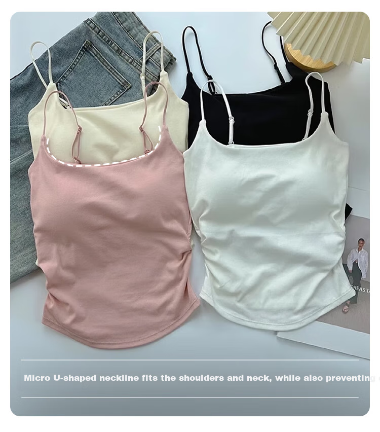 FitonTon Women's Camisole Tank Top with Built-In Bra Pads, Casual Versatile Pure Desire Style Sports Bra for Outer Wear And Inner Wear, Red 6