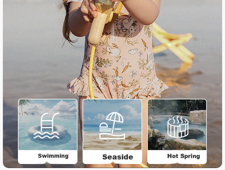 OUYUN Jelly Cool Kids Girls Summer Quick-Dry Sun-Protective One-Piece Swimsuit Cat Paradise 120 15