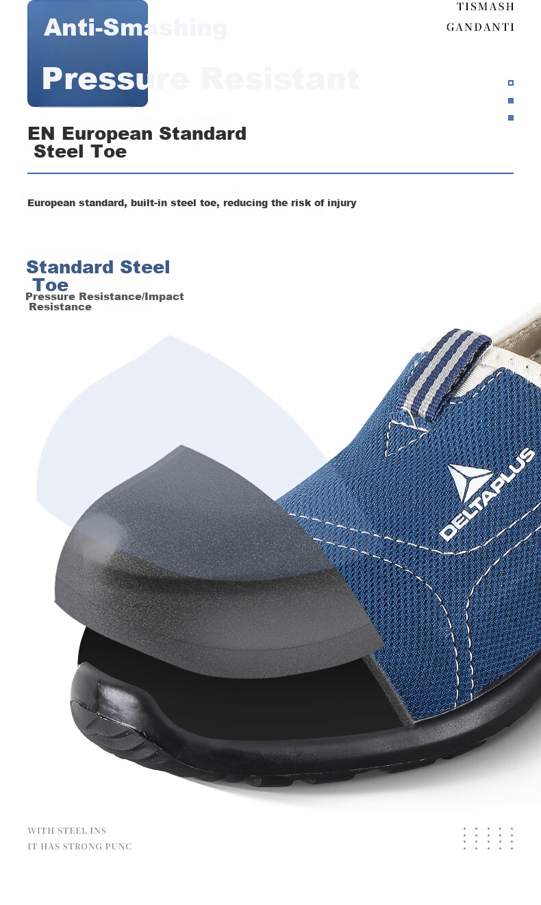 DELTA PLUS Safety Shoes for Men, Summer Breathable Anti-Odor Anti-Static Puncture-Resistant Steel Toe Non-Slip Wear-Resistant 301216 Size 44 7