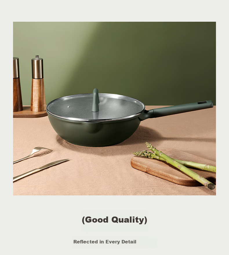 CaROTE Non-Stick Frying Pan, Household Flat-Bottom Wok, Cooking Pan for Gas Stove And Induction Cooker, Non-Stick, 28cm 9