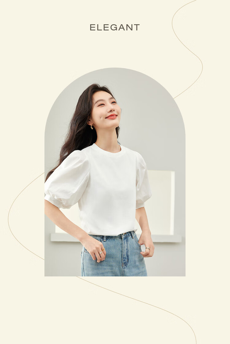 Vimly Elegant Commuter Lantern Sleeve Cotton T-Shirt for Women, New Summer 2026 Loose Short-Sleeve Distinctive Top 14