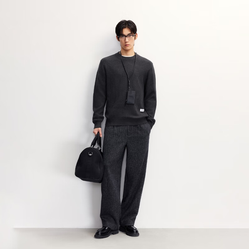JACK&JONES Men's Autumn Solid Color Wool Knit Sweater Machine Washable Commuter Long Sleeve Top 225313029