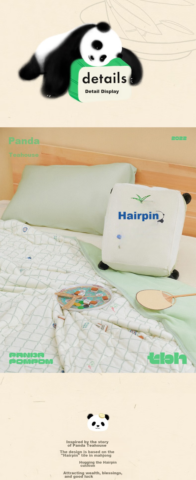 Tbh Panda Puff Mahjong Cushion, Office Pillow, Bedside Double-Sided Car Backrest, 38*30cm 3