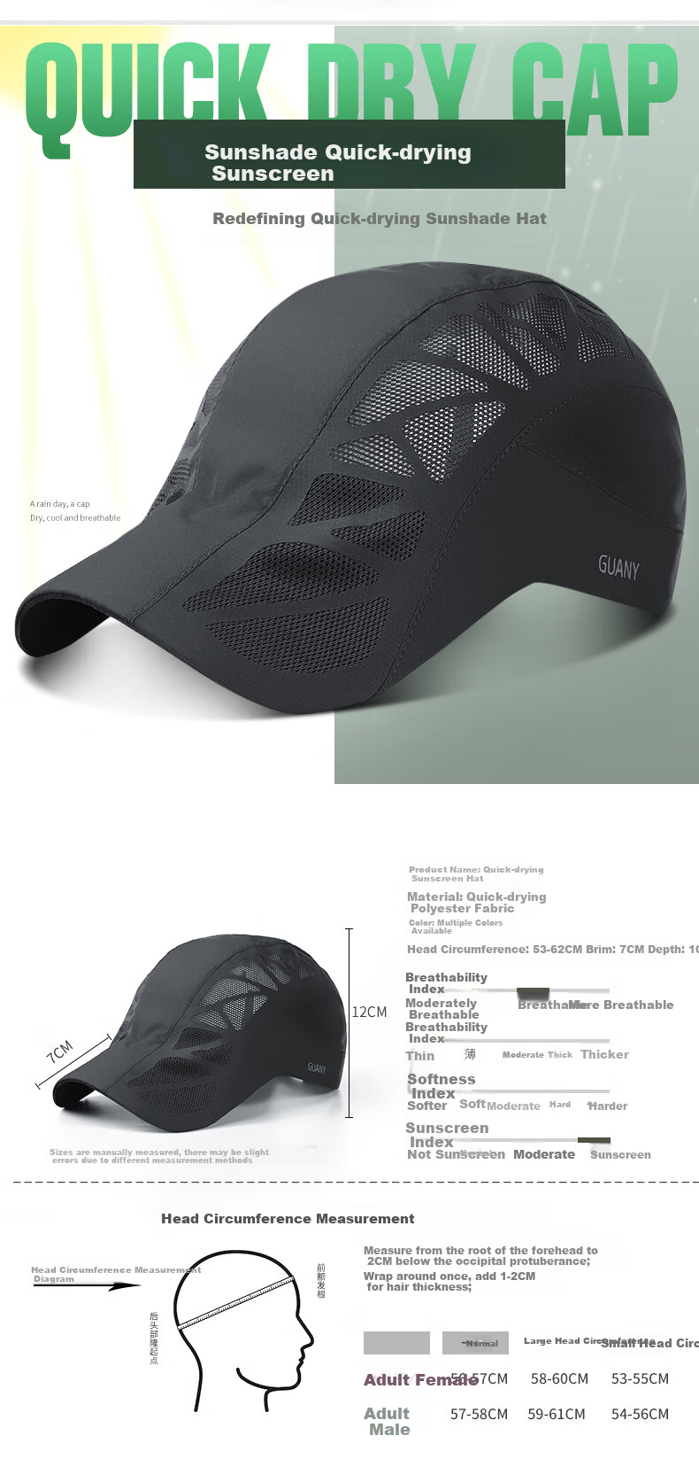 TUCANO Men's Summer Lightweight Quick-Dry Baseball Cap, Outdoor Sun Protection Hat for Men And Women, Casual Fishing Visor Cap 5
