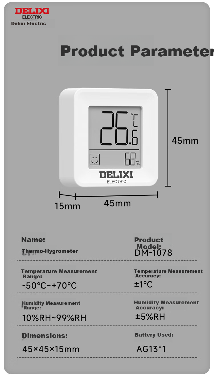 DELIXI ELECTRIC Electronic High-Precision Thermometer And Hygrometer for Indoor Home Use, Suitable for Baby Rooms, Wall-Mounted with Backlight 7
