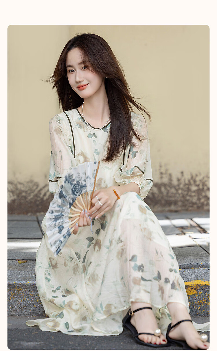 Demana [Breathable Tencel] Summer Romantic French V-Neck Striped Printed Petite Elegant Women's Dress 3