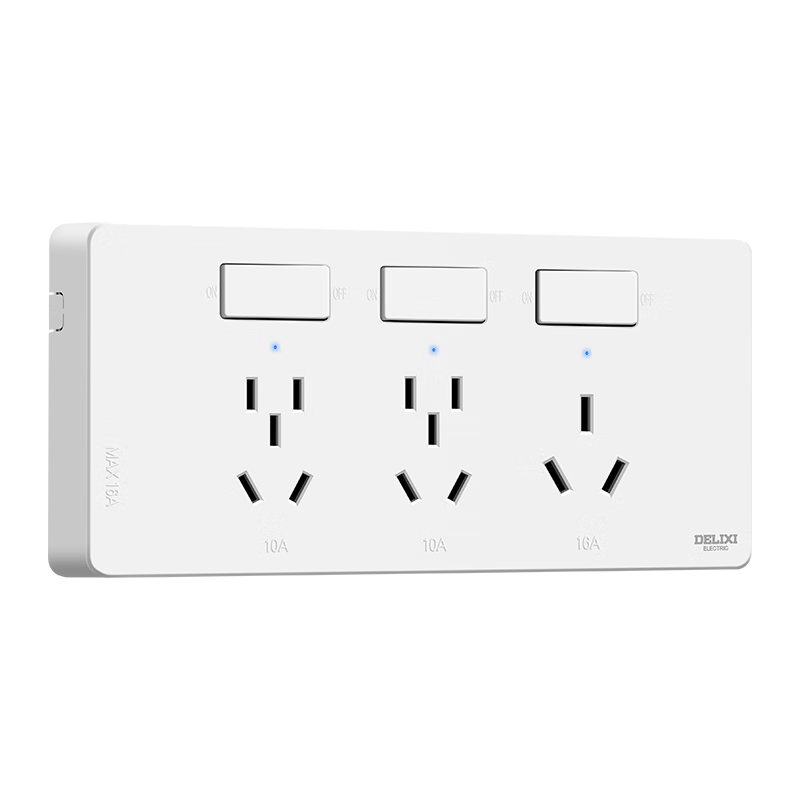 DELIXI 86-Type Surface-Mounted Kitchen Socket, 16A High Power, Cloud White, Multifunctional Multi-Outlet Wireless Track Socket