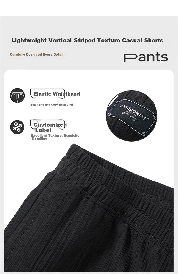 DANCING WOLVES [Textured] Summer Loose Breathable Trendy Casual Men's Elastic Waist Shorts, 001 Black, 48/S 2