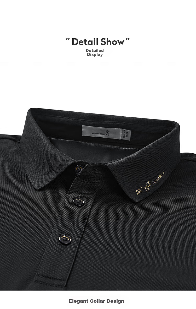 DANCING WOLVES [Instant Cooling Sensation & 7A Antibacterial] Skin-Friendly Mulberry Silk Short-Sleeve POLO Shirt for Men, 001 Black, M(170) 7