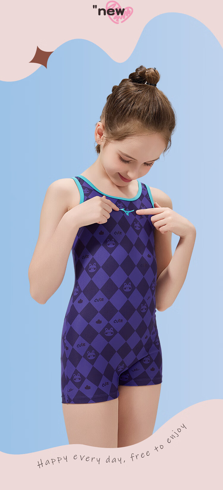 MIZUNO Children's Swimsuit, One-Piece Boyleg for Girls, Youth Professional Training Quick-Dry Cute Swimming Gear, C408 Purple, Size 130 4