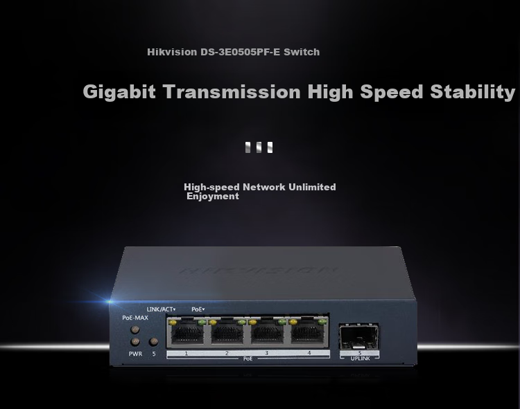HIKVISION Surveillance Switch, 10 Gigabit Ethernet Ports, 8 POE Ports, 1 Electrical Port, 1 Optical Port, Power Over Ethernet, Unmanaged Splitter, Metal Shell, Lightning Protection, 3E0510P-E 1