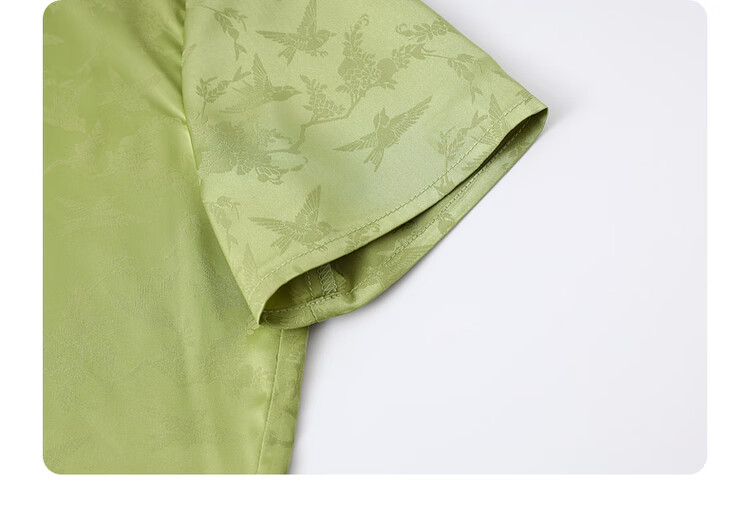 Zhimu Children's Clothing, New Chinese Style Satin Button Stand Collar Boys' Shirt, 2025 Summer New Kids' Wear, Green, Size 150 10