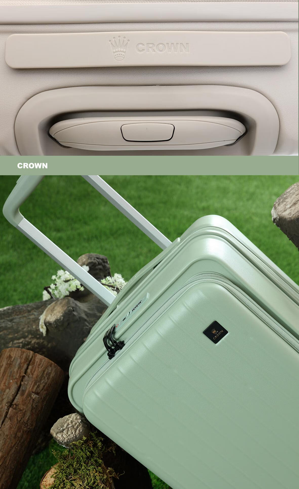 CROWN Suitcase, Front-Opening Lid, Business Trolley Case, Large Capacity Travel Luggage, CF5502 Beige Gray, 26 Inches 4