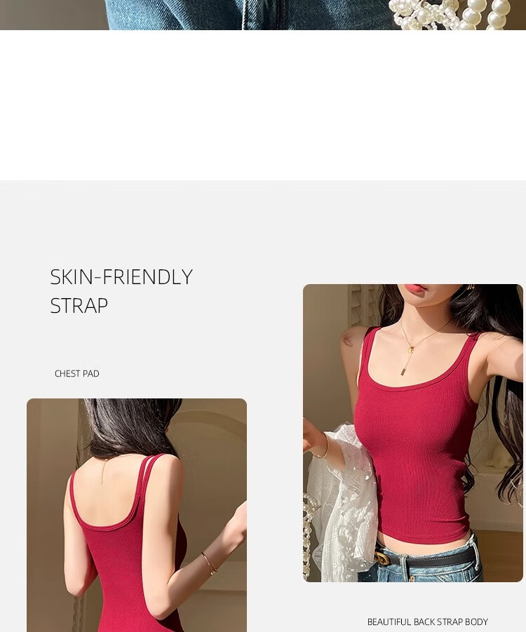 La Chapelle Padded Small Strap Tank Top Women's Innerwear 2026 New Integrated Bra Large U Back Wine Red M 22