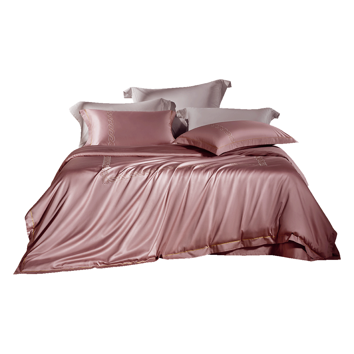 LUOLAI Home Textiles, 100-Count Double-Ply Long-Staple Cotton Bedding Set, Pure Cotton Luxury Four-Piece Bed Sheet Set, 200*230cm, Light Pink