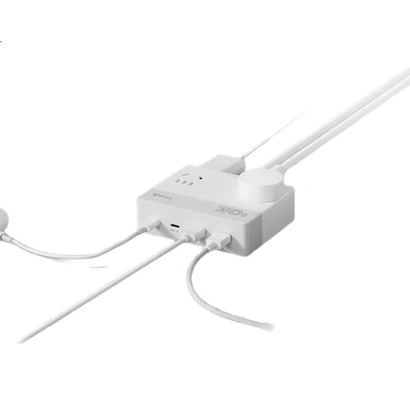 Удлинитель BULL GNV-UF1303, 30 Вт, 2 USB-C + 2 USB-A порта, 3 розетки, 1.5 м, белый