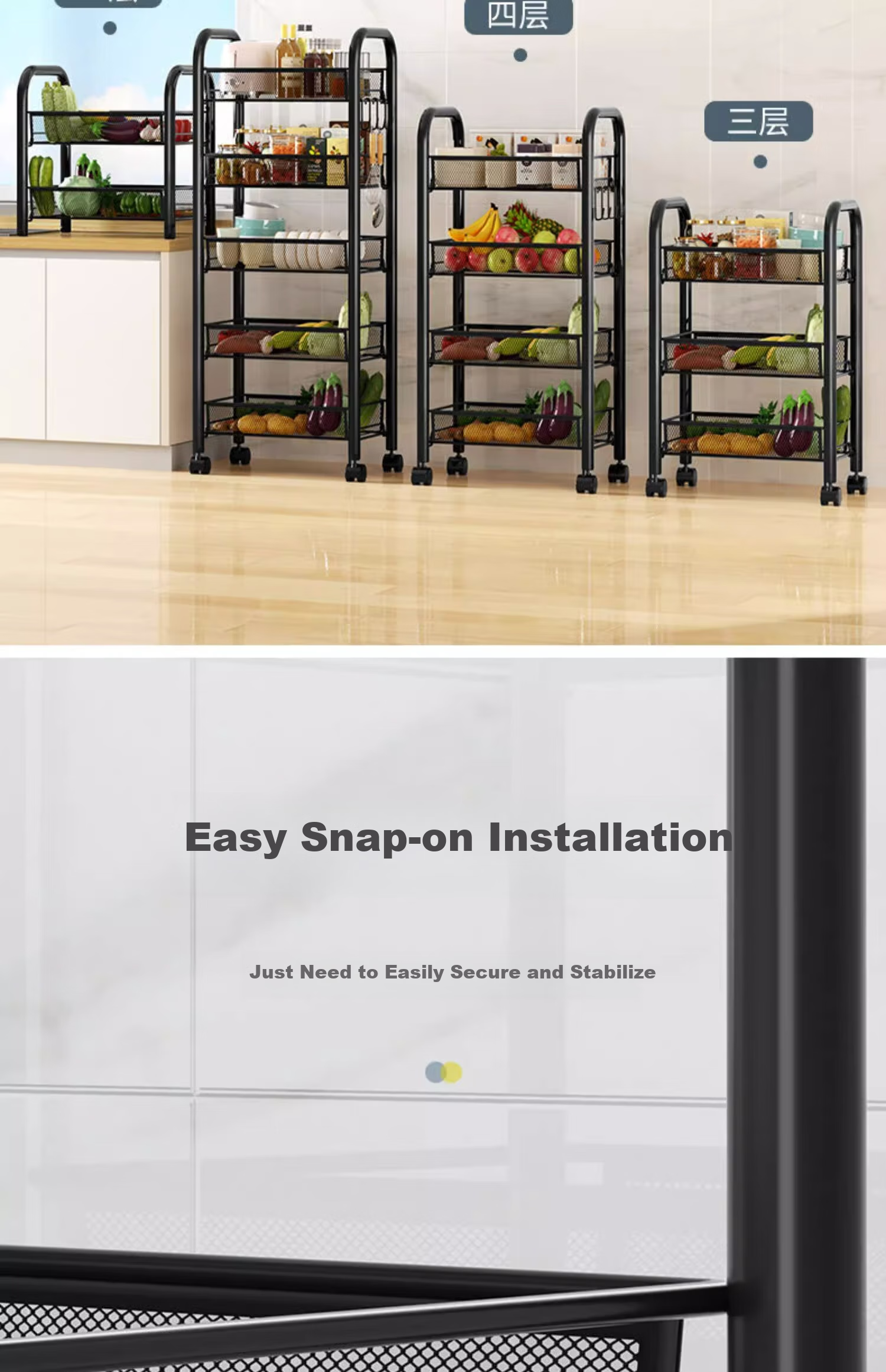 Jiuqiangu Multifunctional Kitchen Storage Rack, Floor-Standing Organizer, Mobile Storage Cart, Vegetable Shelf, Snack Rack 5694 12