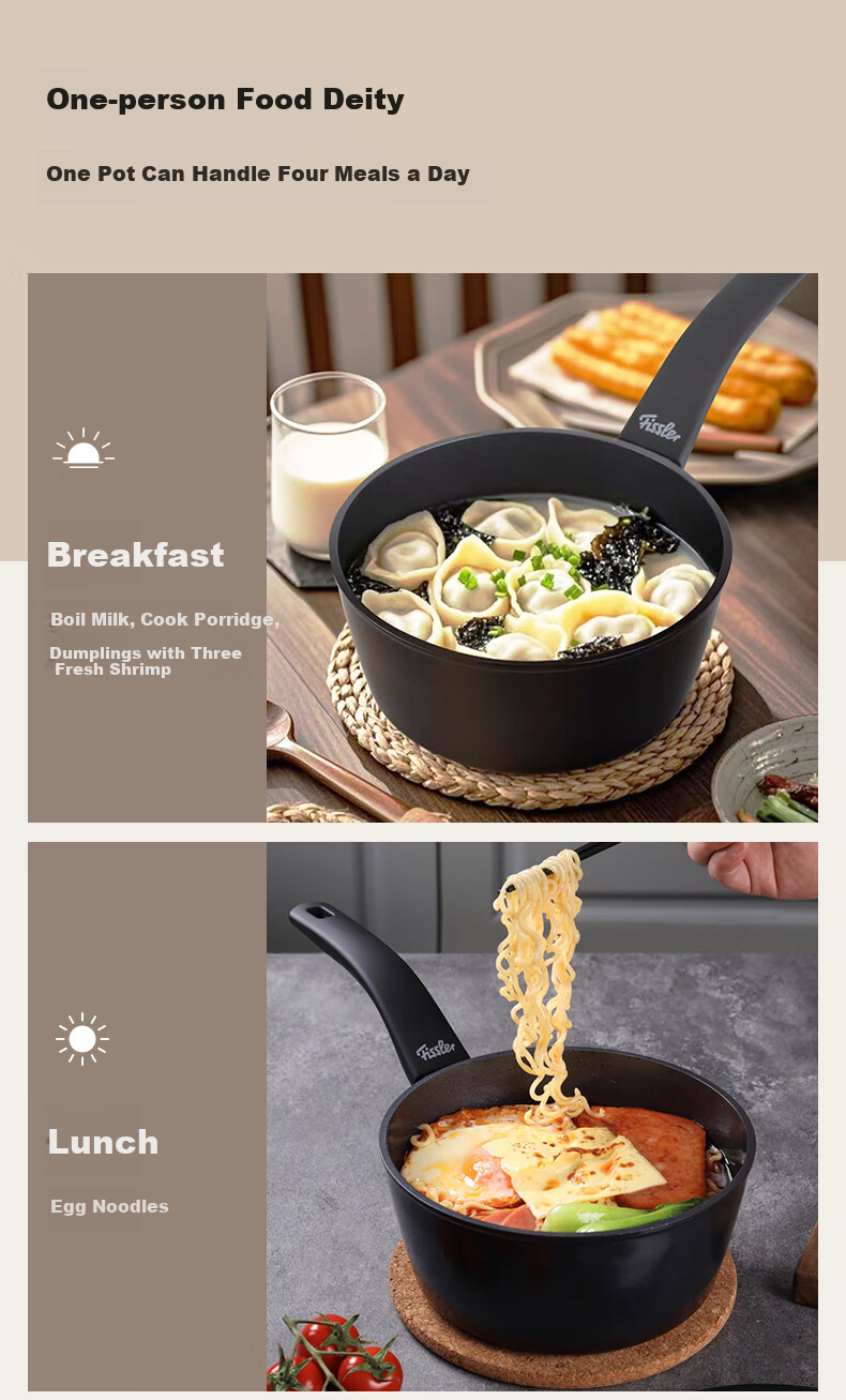 Feishile Ceramic Non-Stick Milk Pot 18cm, Household Ceramic Cookware for Single Serving, Baby Food Pot, Breakfast Noodle Pot 2