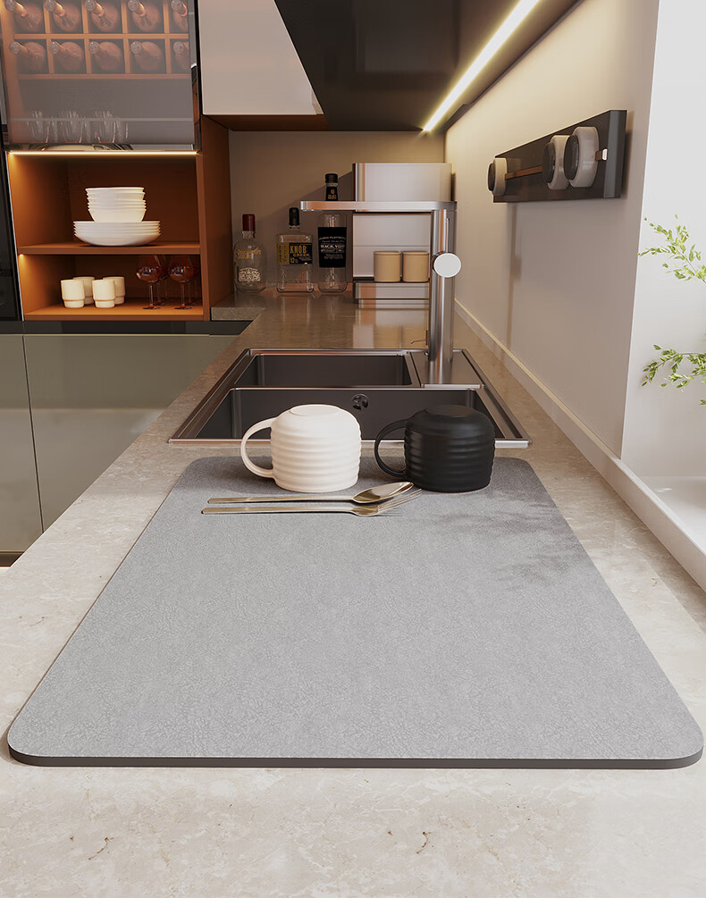 Qiqijia Kitchen Countertop Draining Mat, Bar Counter Cup Bowl Plate Drying Mat, Sink Silicone Mud Absorbent Mat, Heat Insulation Placemat 2