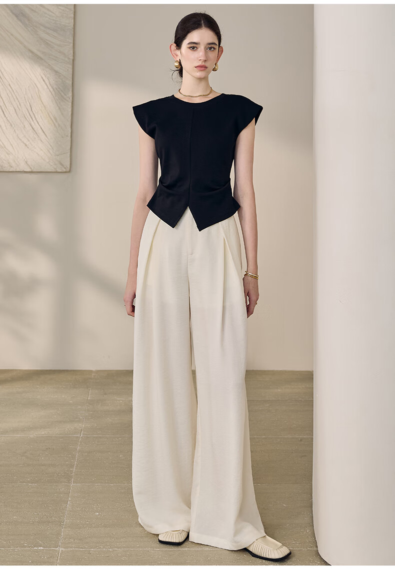 ROEYSHOUSE Women's Summer High-Waist Linen Casual Wide-Leg Pants 12289 Off-White 2XL 4