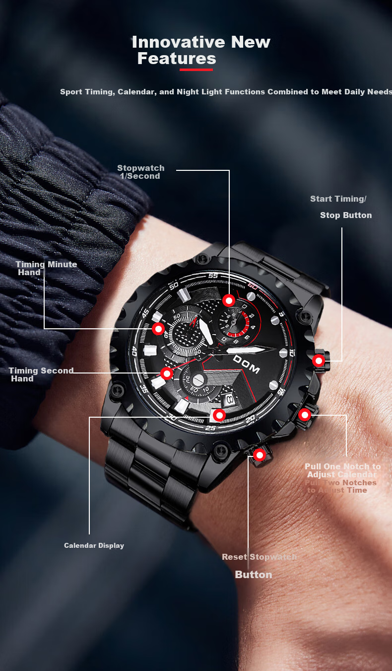 DOM Black Knight Watch, Men's Fully Automatic Mechanical Style, Luminous, Top Ten Brand Watches, New Year's Eve Gift for Boyfriend 3