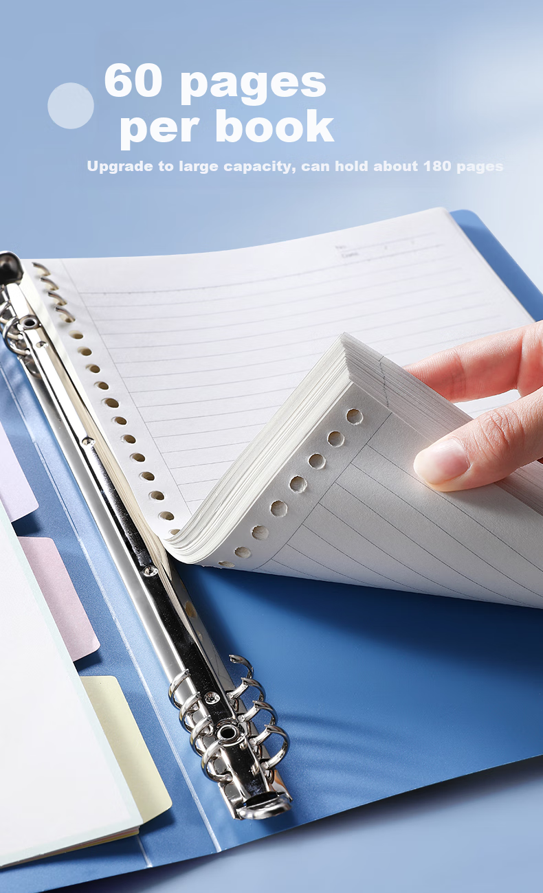 Wengu A5/60 Sheets Detachable Non-Slip Iron Clip Loose-Leaf Notebook, 20 Holes, High-Quality, Minimalist Design, Horizontal Lines, Large Capacity, for Students And Postgraduate Exam Preparation, BI010A5 Pink 6