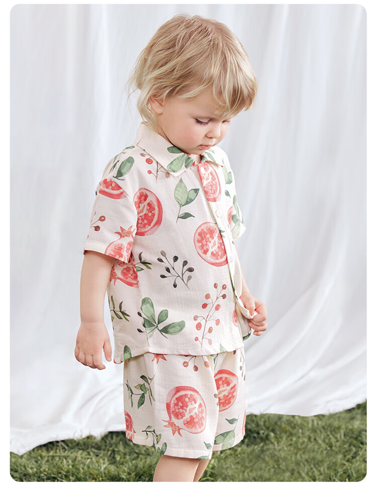 Babylove Bobo Fruit Tea Baby Short Sleeve Set Summer Bamboo Cotton Camellia Gauze Thin Breathable Children's Homewear 5