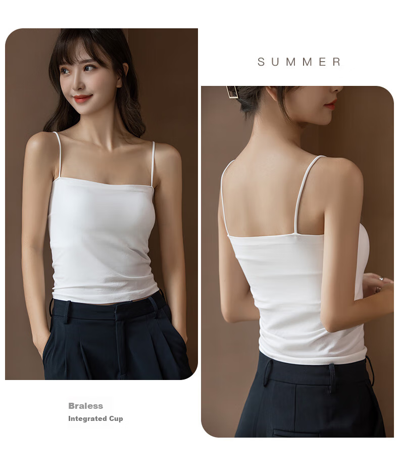YUZHAOLIN 2-Piece Camisole Tank Top for Women, Strapless Vest for Layering Or Outer Wear, Backless Design with Built-In Bra Pads, Inner Wear for Spring And Summer 21
