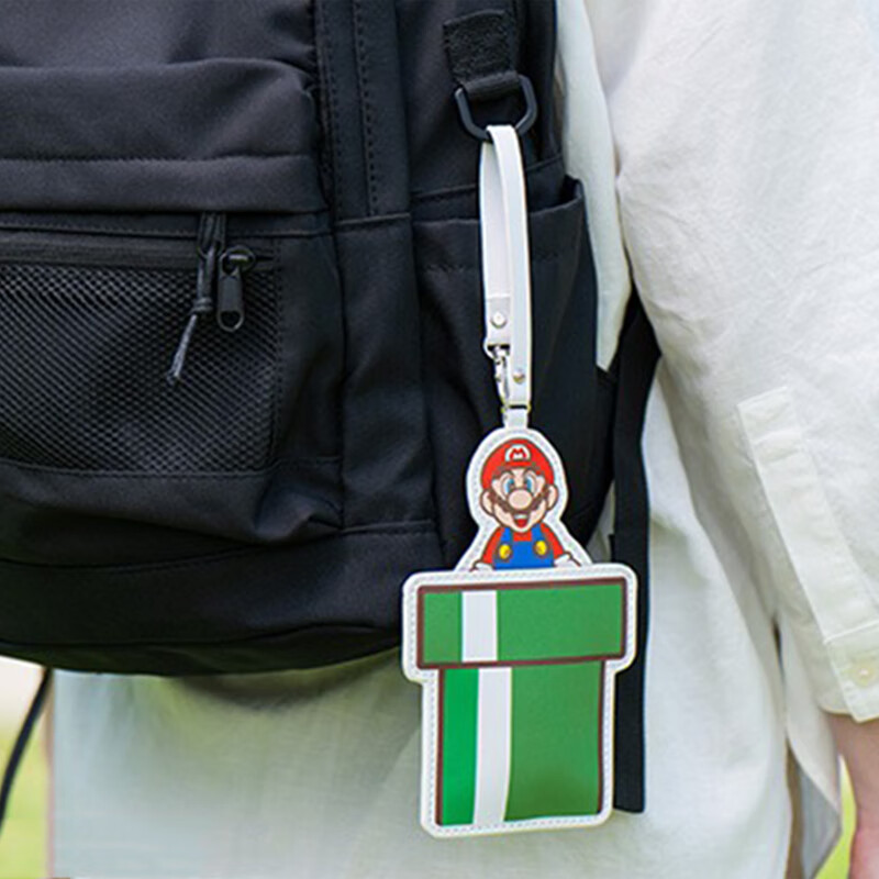 NINTENDO SWITCH Mario Strap with Retractable Buckle Lanyard, Employee Badge Anti-Loss Bus Student Meal Card Protector, Campus ID Card Holder, Mario IC Card Case, Green Tube 3