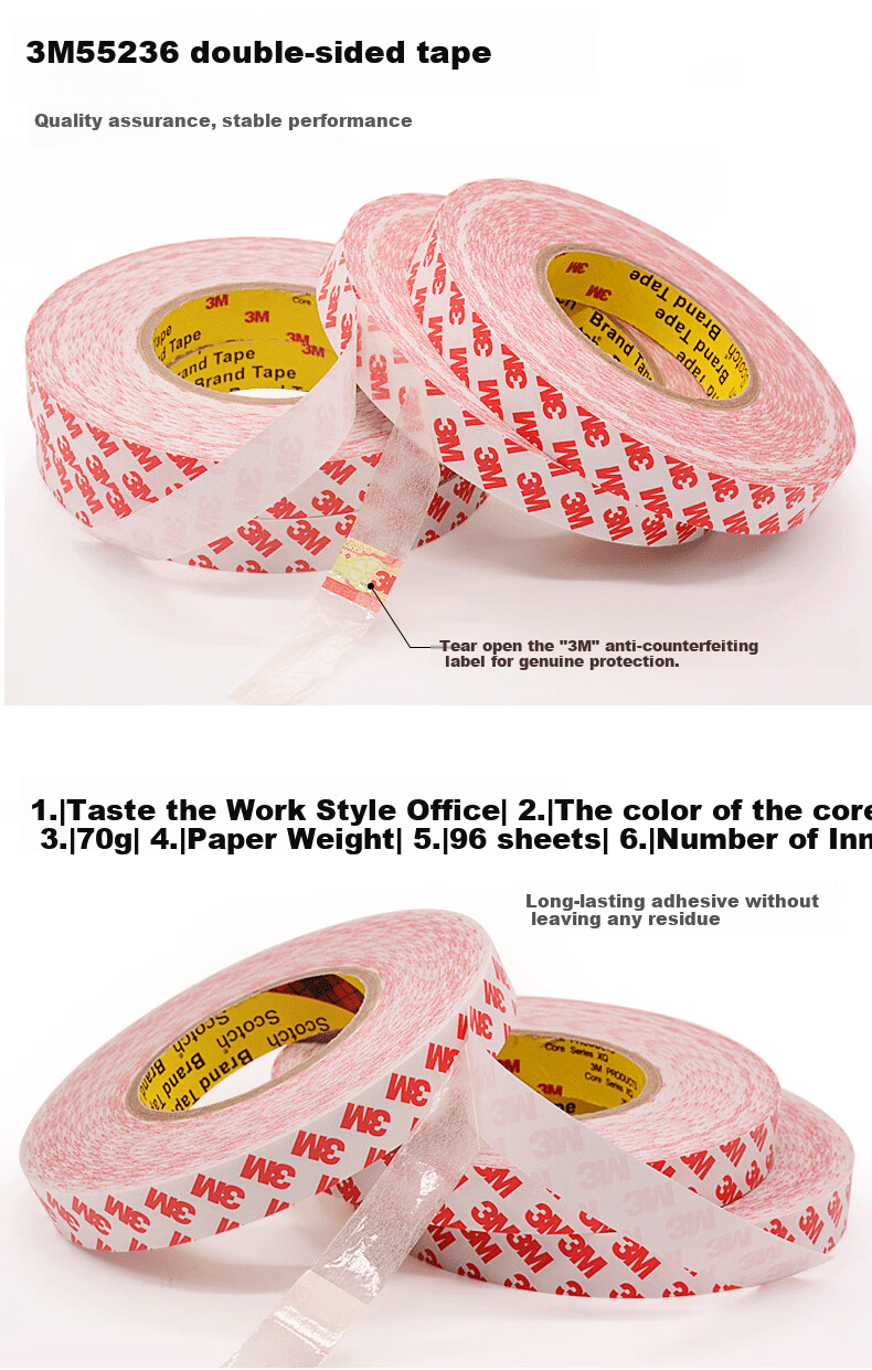 3M 55236 Non-Woven Semi-Transparent Cotton Paper, Heat-Resistant Double-Sided Tape for Spring Festival Couplets, 30mm X 50m, Single Roll 3