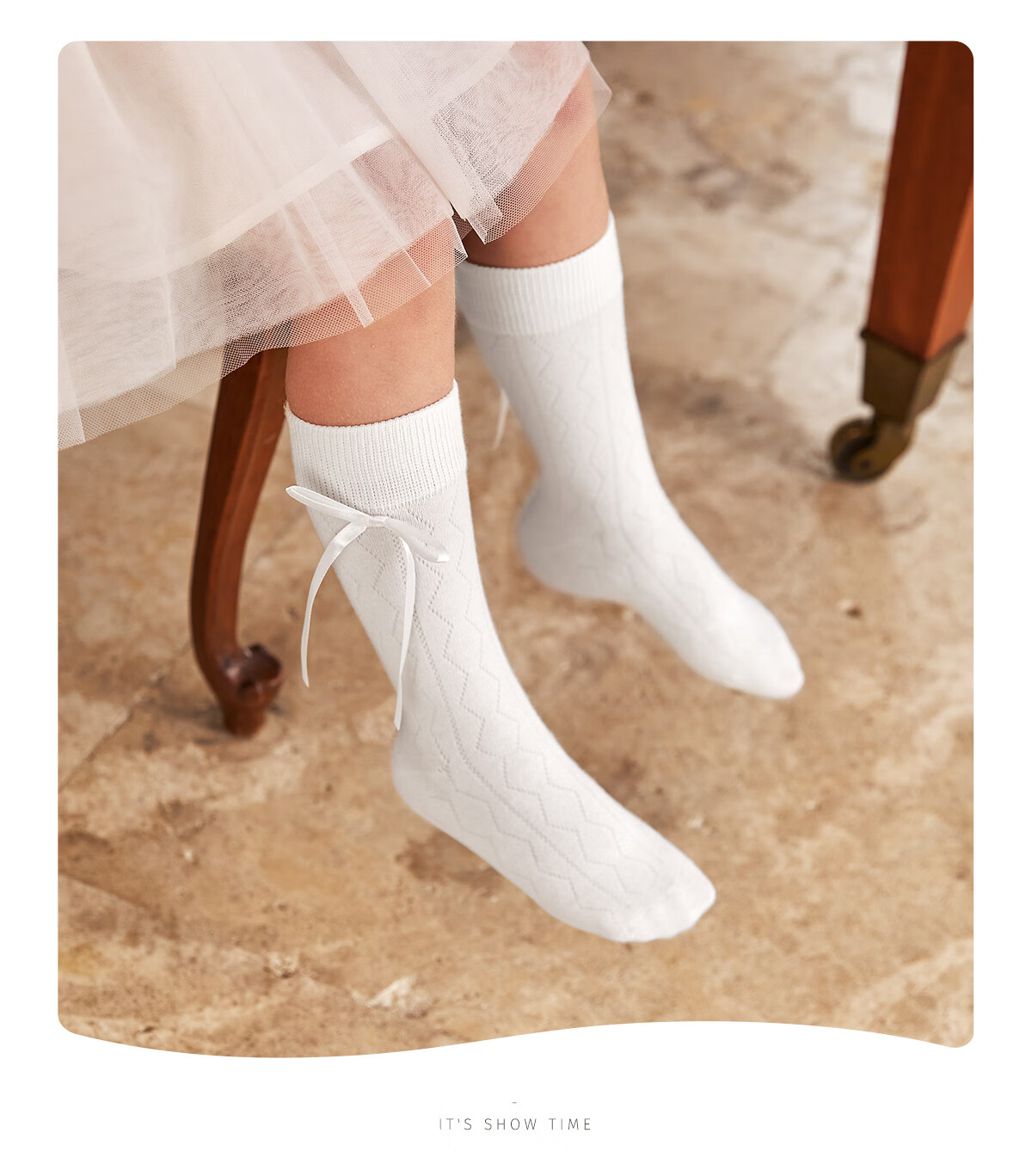 Snoffy Children's Socks, Girls' Princess Socks, Summer Mid-Calf Socks for Little Girls, Ballet Style Breathable Cotton Socks, White 2 Pairs, Size S 5