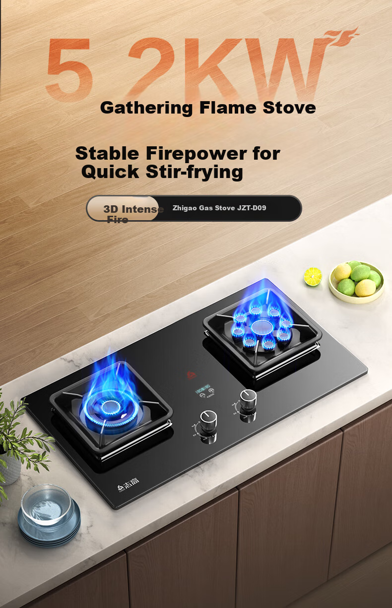 CHIGO Gas Stove with 15% Government Subsidy, Natural Gas Double Burner, 5.2kW High Flame Built-in Desktop Glass Panel Cooktop JZT-KN108 2