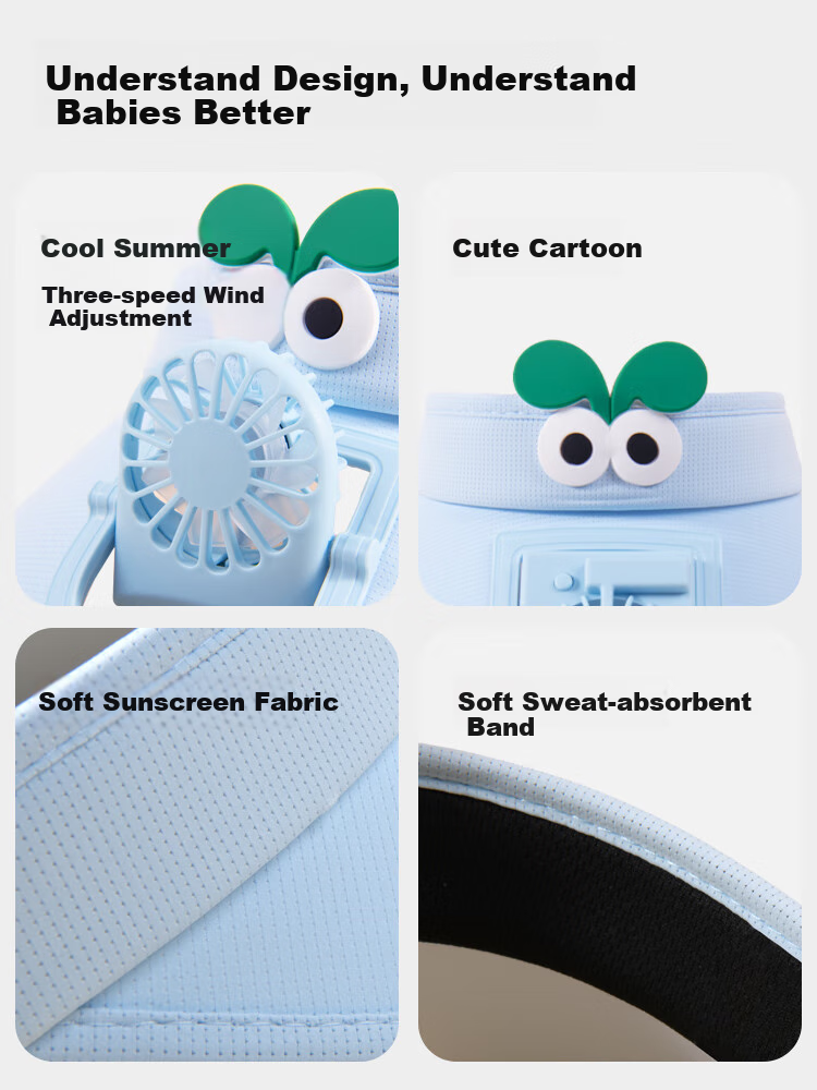 GLO-STORY Children's Hat Summer Boys And Girls Outdoor Wide Brim Sun Protection Visor Hat Cartoon Cute with Fan Sunshade Hat 4