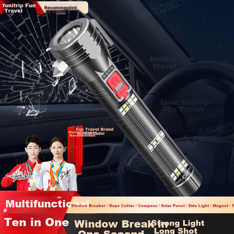 Quxing Safety Hammer Multi-Functional Flashlight Car-Mounted Home Window Breaker Escape Hammer Emergency Rescue Camping High-Intensity Lighting