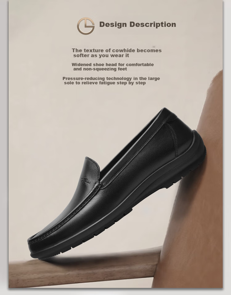 Goldlion Men's Shoes, Business Leather Shoes, Slip-On Shoes, Flat Loafers, G582510018AAB, Black, Size 43 2