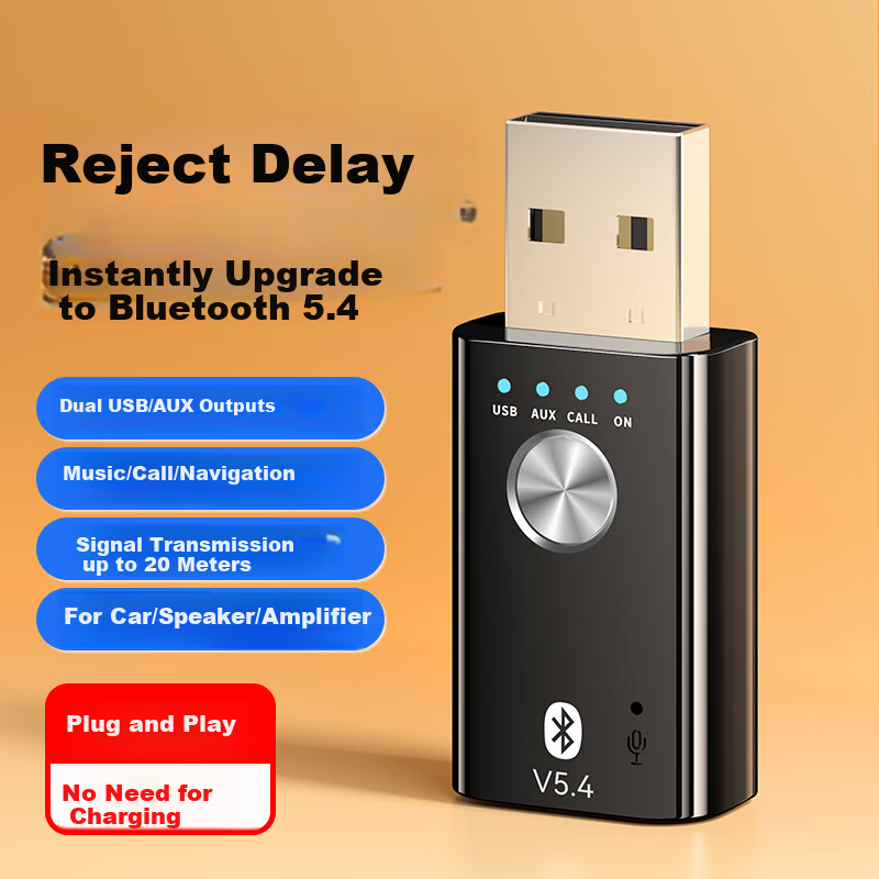 BIAZE USB Bluetooth Adapter 5.4 Audio Receiver/transmitter Two-In for Mobile to AUX Car Speakers/sound Systems Amplifiers, Calls/music navigatio