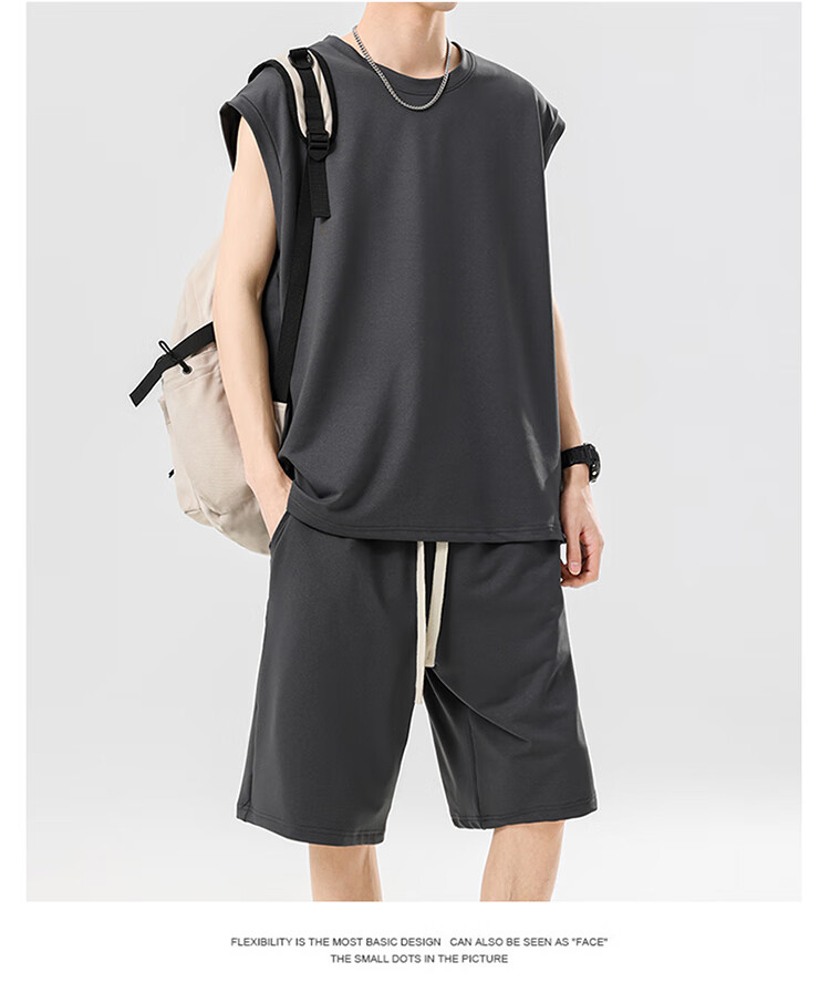 IZEXX Vest Ice Silk Summer Plus Size Sleeveless Loose Men's Casual Sports Two-Piece Set IJ31 Gray 3XL 11