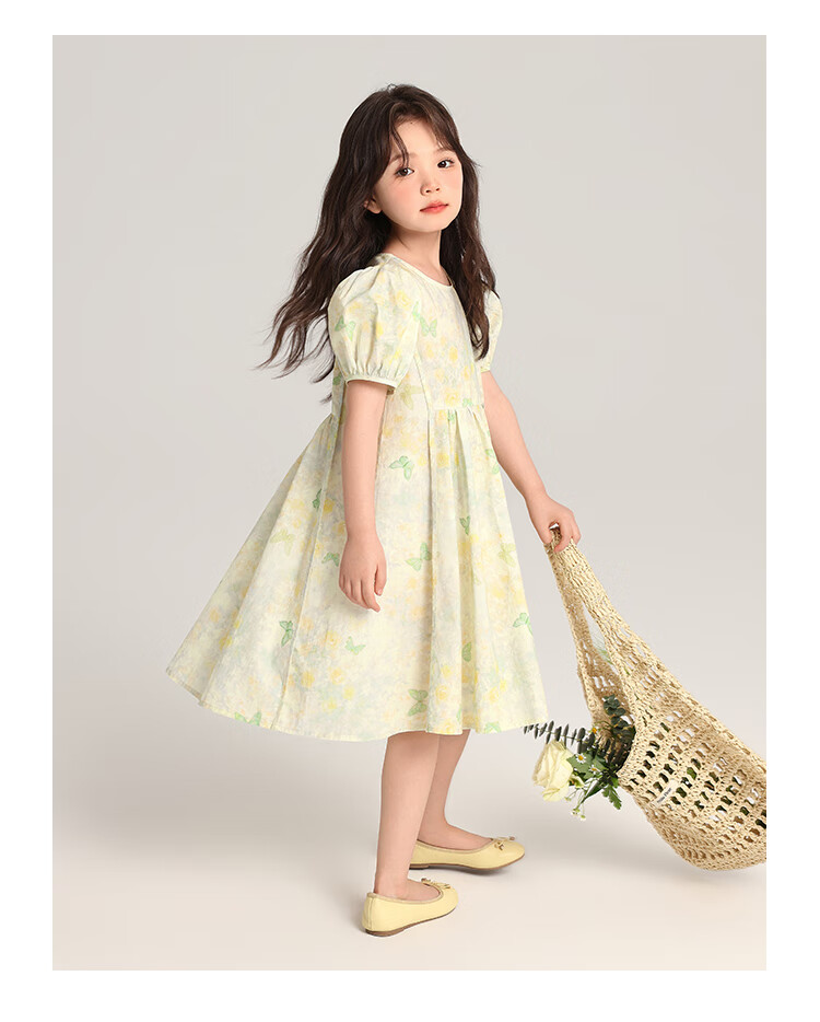 Budinghalu Girls' Pure Cotton Cute Dress, Summer New Style for Older Children, Butterfly Floral Print Dress, Versatile Princess Dress for Kids 7