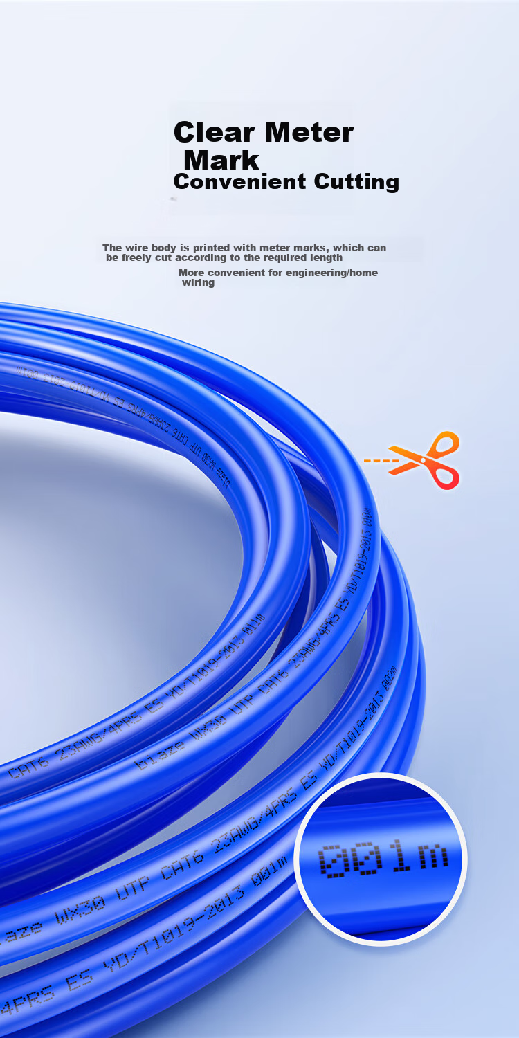 BIAZE WX56-305m Pure Copper National Standard Category 6 Gigabit Ethernet Cable, Pure Copper CAT6 Gigabit Unshielded Cable, Home Network Wiring And Surveillance Box Cable, 305 Meters Full Box of Cable 7