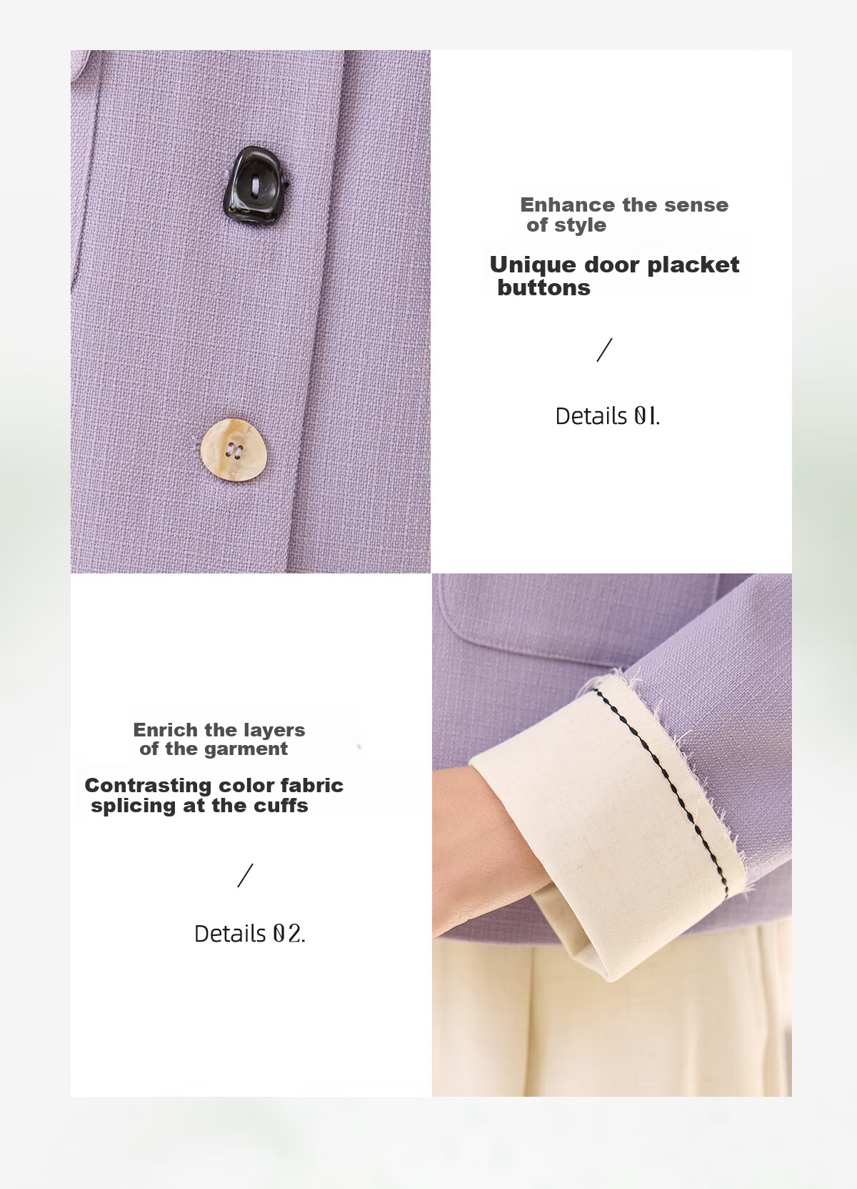 Chushen Women's Short Jacket for Spring And Autumn, Gentle Purple Elegant Chanel-Style Short H-Type Casual Coat for Petite Women S51D035 6