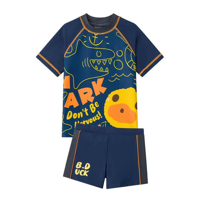 B.Duck Children's Two-Piece Swimsuit for Boys, Short Sleeve Set, Twilight Blue, Size 140
