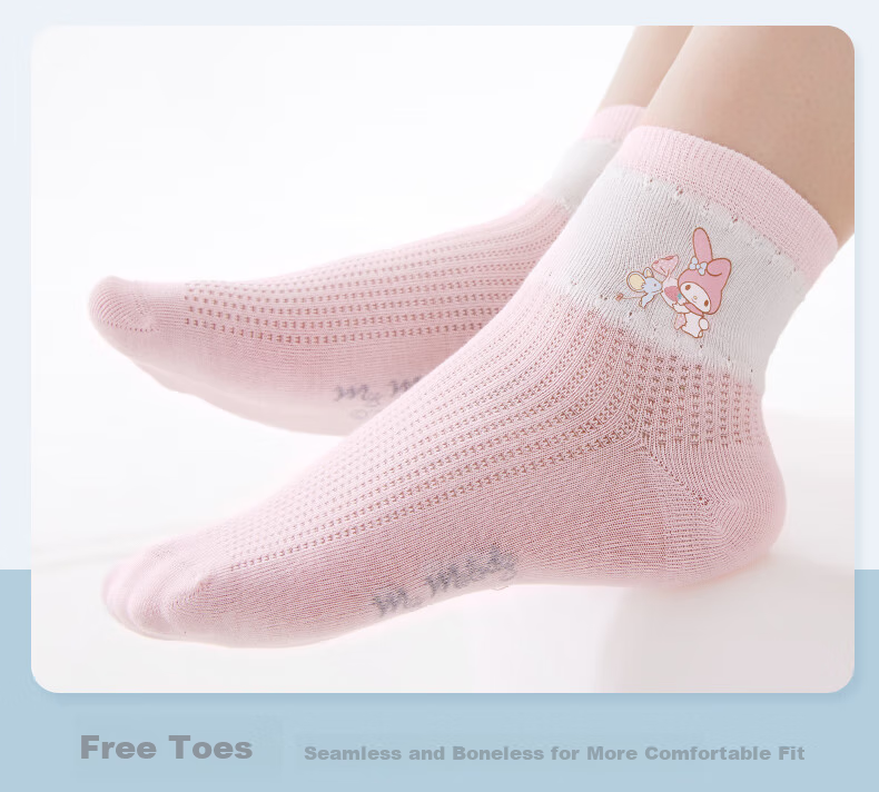 Hello Kitty Girls' Socks Spring And Summer Thin Mesh Socks Antibacterial Baby Children White Short Socks U4101 Matching Colors 16-18 8