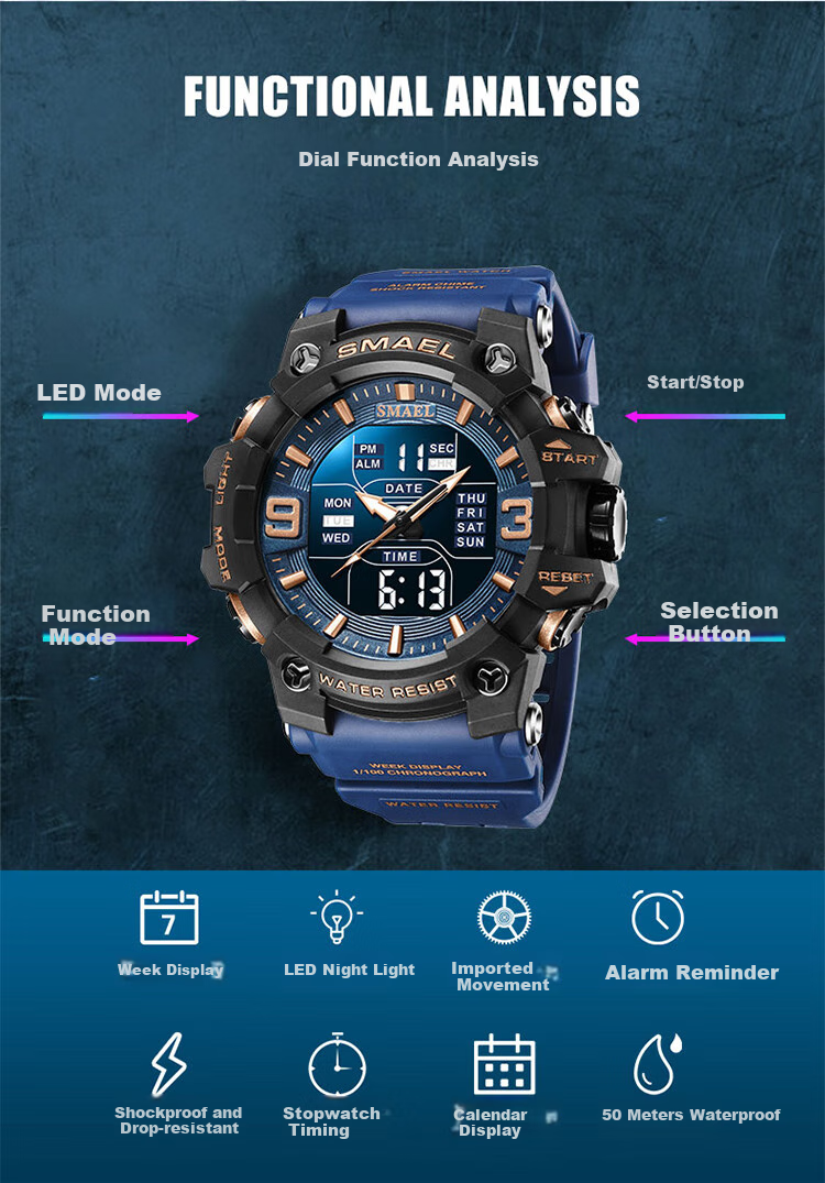 LOUIE JUELEN Men's Multifunctional Sports Watch with Alarm, Luminous Display And Water Resistance for Middle School, High School Students And Teenagers 1