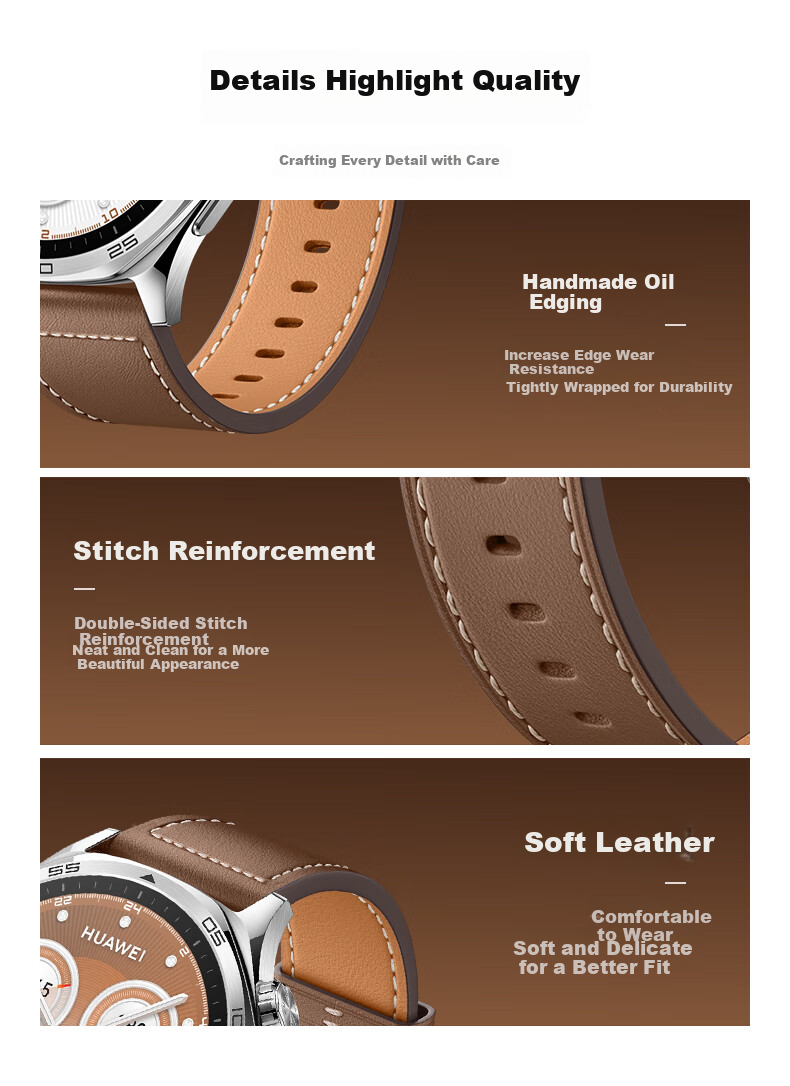 CangHua Leather Watch Strap Compatible with Huawei GT7/GT6/GT5, GT4/GT3/GT7Pro/GT2/Watch6/6Pro/5/Watch4Pro/3/buds2, Black 11