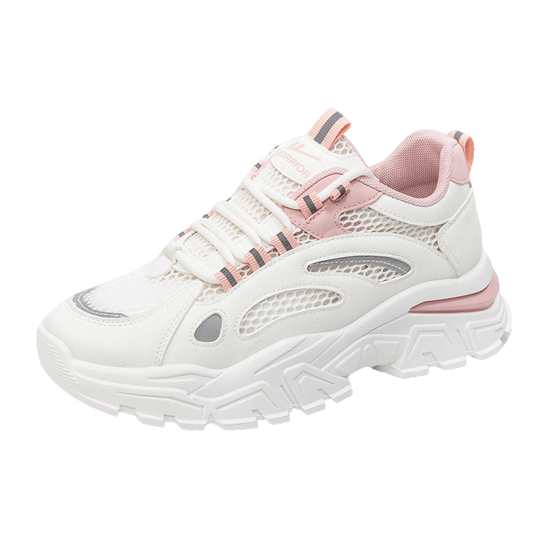 Warrior Official Women's Dad Sneakers 2026 Summer Lightweight Thick-Soled Casual Shoes White Pink Size 37